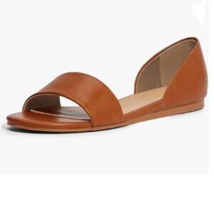 YDN Brown Comfy Peep Toe D'Orsay Casual Flat Sandals Slip on Party Walking Shoes